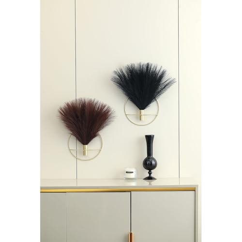 Jolly Boho Wall Art, Metal Wall-Mounted Display, Artificial Pampas Hanging Decor - 2 Pack, Black - Living Room, Bedroom, Bathroom, Dining Room - color: 23-pampas-black - Black Ring, size: S 7.8inch (Black Ring)