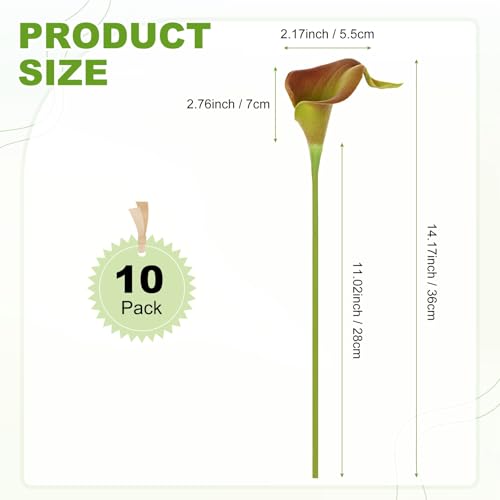 M METERXITY 10-Pack Red Green Artificial Calla Lily Flowers,14 Inch Faux Calla Lily PU Bouquets Real Touch Faux Flowers for Home/Wedding/Christmas/Party - color: Green