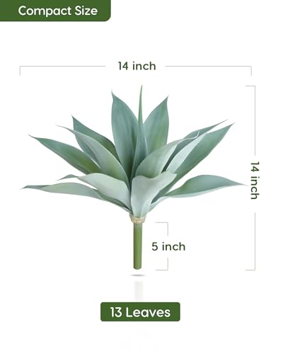 Velener Artificial Outdoor Blue Agave Plant - Small Size UV Resistant Fake Agave Plants for Indoor and Outdoor Decor(14 Inch)-2 Pack - color: Hard-blue