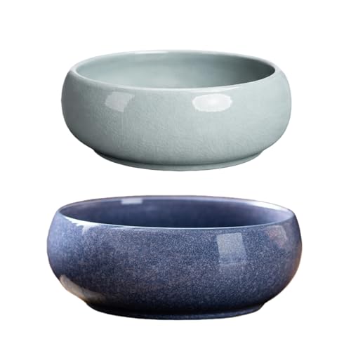 2 Pack Lotus Bowl Planter, Large 7.5'' & Small 6.5'' Shallow Ceramic Water Planting Pot, Drainage-Free Hydroponic Bowl for Lotus Seeds, Ikebana, Succulents & Water Lilies (Sky&Star Series) - color: Sky & Star Series