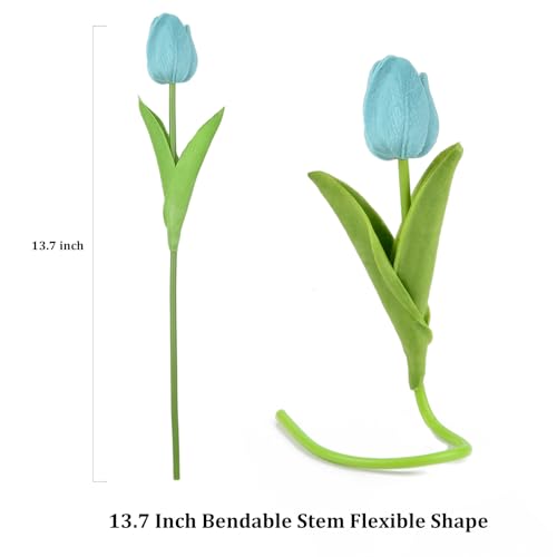 Artificial Tulips Bridal Wedding Festival Decor Bouquet Real Touch PU Flower Bouquet Pack of 20 (Turquoise) - color: Turquoise