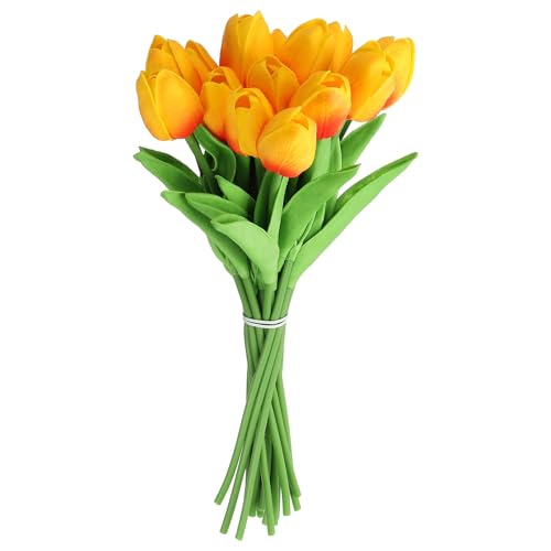 uxcell 20pcs Tulips Artificial Flowers, Faux Flowers Silk Fake Tulip Stems Real Touch for Wedding Bouquet Centerpiece Table Party Decoration(Sunset Red) - color: Sunset Red
