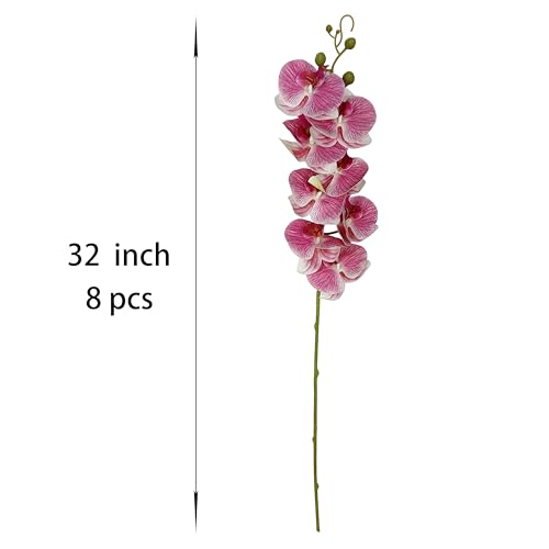 ATFL 8 Pack Pink Orchid Artificial Flowers Real Touch, 32'' Artificial Fake Faux Silk Orchid Stem Bouquets for Wedding Party Home Garden Decor,Orquideas Artificiales para Decora (excluding The Pot) - color: Pink