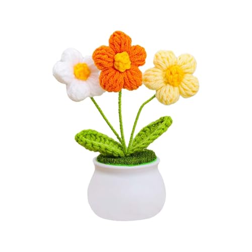Crochet Artificial Sunflower for Home Office Desk Car, Cute Fake Plants Knitted Flowers Funny Party Decor Gifts - color: Puff Flower