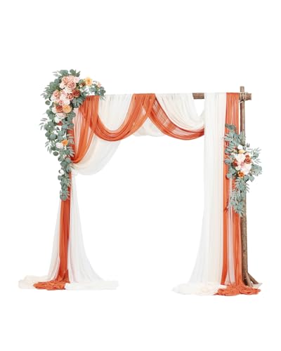 VEVOR Artificial Wedding Arch Flowers Kit, Orange Wedding Arch Flowers with Drapes Kit (Pack of 5) - 2 Pcs Floral Arrangement, 3 Pcs Sheer Drapes, for Ceremony Bouquets Reception Backdrop Decoration - color: Terracotta, size: 5 Pcs