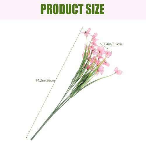 Amosfun 8pcs Pink Artificial Silk Flowers Faux Hydrangea Bouquet with Green Grass Stems UV Resistant Outdoor Decoration for Wedding Hotel Garden