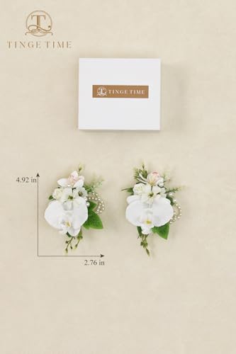 TINGE TIME Set of 2 Wrist Corsage Bracelets Pearl Wristlet Band Bridesmaid Bracelet for Wedding Ceremony Bridal Shower Wedding Artificial Flower Prom (IvoryWhite) - color: Ivory White