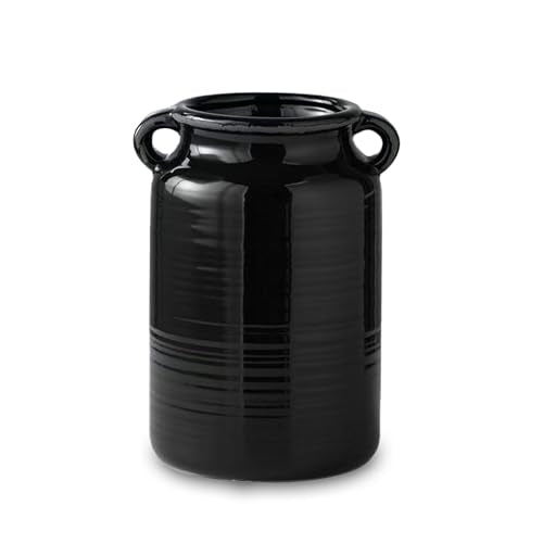 Ceramic Rustic Distressed Black Flower Vase for Centerpieces, Kitchen, Office or Living Room (5.9''x8.6”) - color: Black, size: 5.9''x 8.6”