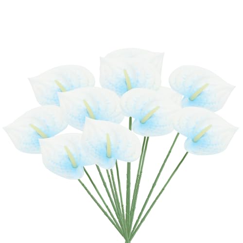 PATIKIL 13" Artificial Anthurium Lily Flowers, 10 Pack Permanent Flower Floral Arrangements Bouquet for Home Decor Bridal Wedding Festival Party, Blue White - color: Blue White
