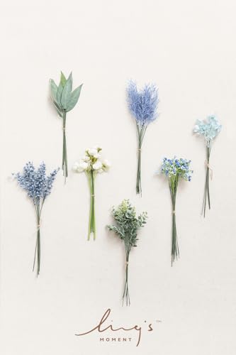 Ling's moment Artificial Greenery Stems Box Set, 55pcs with 8 Kinds of Faux Greenery Picks for DIY Bridal Bouquets Wedding Floral Arrangement Table Centerpieces, Navy & Cream - color: Blu-navy & Cream