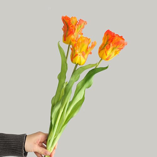 3PCS Artificial Parrot Tulips Made of Silk Flowers and Plastic Rods, Ideal for Living Room, Dining Room, Office, Festival and Party Decorations (Orange) - color: Orange