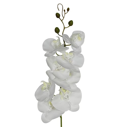 ATFL 6 Pack White Orchid Artificial Flowers Real Touch, 32'' Artificial Fake Faux Silk Orchid Stem Bouquets for Wedding Party Home Garden Decor,Orquideas Artificiales para Decora (not Including Pot) - color: White