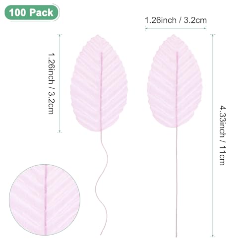 M METERXITY 100-Pack Artificial Silk Leaf, Faux Wire Single Leaves, Fake Flower Leaf with Stem for DIY Bouquet/Wreaths/Wedding/Garland/Party Decorations, Fake Rose Craft Leaves [Pink] - color: Pink