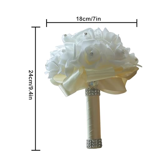 Wedding Bouquets for Bride, Bridal Flowers for Wedding, Bride Bridesmaid Hand Flowers Bridal Bouquet Crystal Diamond Silk Roses, Artificial Flowers Bouquet for Church Wedding Party (Beige) - color: Beige