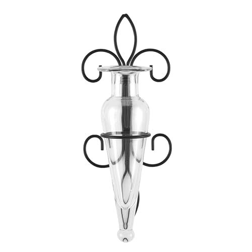 Danya B. Home Accent Wall Mount Fleur de Lis Flower Vase Sconce Made from Iron and Clear Glass, it Can be Displayed on The Wall Indoors or Perfect for The Patio
