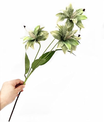 Artificial Lily Flowers, Vintage Fake Silk Flower Long Stems Stargazer Lilies Real Touch Faux Plants Tiger Bouquets for Home Decor Indoor Wedding Party Floral Arrangement DIY Decoration - Green 4 Pack - color: Lily Flowers - Green 4 Pcs