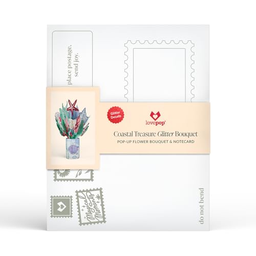 Lovepop Everyday Pop-Up Bouquet with Glitter Details for Her and Him - 3D Greeting Cards for Boys, Girls, Men, Women - Coastal Treasure- 12" Glitter Bouquet - Blank Notecard & Envelope Included - color: Coastal Treasure Glitter Bouquet