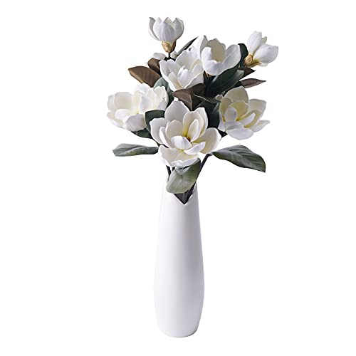 MINYULUA 3Pcs Artificial Magnolia Flowers - 29.5" Long White Magnolia Stem Flower, Faux Wedding Flower Bouquet Vase Floral Arrangement for Table Centerpiece Wedding Holidays Party Home Decor - color: White