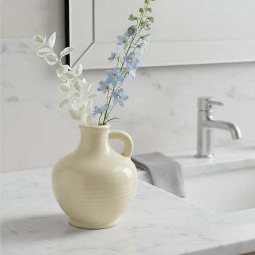 Sunddo White Ceramic Vase 6 Inch - Small Modern Flower Vase for Home Decor, Decorative Vases with Handle, Boho & Minimalist, Living Room Cabinet Table Centerpieces Wedding Beige - color: Modern White - 6, size: 6 Inch