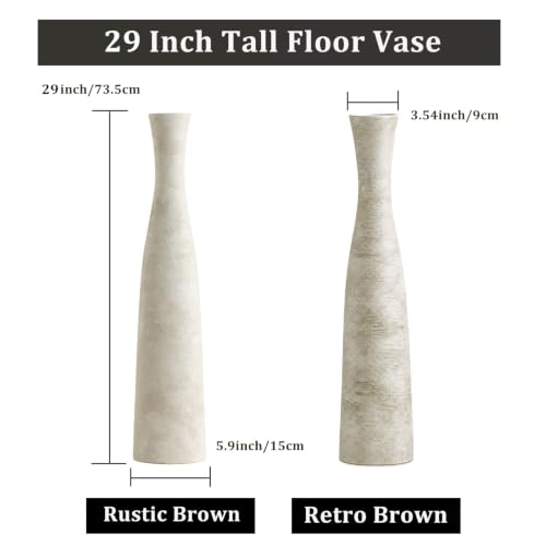 Ceramic Tall Floor Vase, 29" Tall Terracotta Large Decorative Vases for Rustic Modern Boho Home Decor, Living Room Decoration, Big Standing Vase for Pampas Grass, Flowers, Dried Flowers - color: Rustic Brown