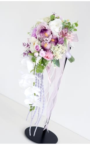 11 Inch Cascading Bridal Bouquet Waterfall Cascade Wedding Bouquet Bride with Artificial Silk Rose Flower Rustic Boho Wedding Ceremony Bouquet Lavender White - color: Lavender & White