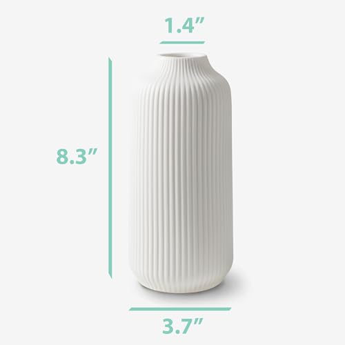 flature Ceramic Vase in Nordic Style, Decovase for Pampas Grass as Boho Deco, Vase White Matt 8 inch for Flowers, Scandinavian Design Home Decoration for Fresh Flowers, Dried Flowers (Size M) - color: White, size: Single Medium