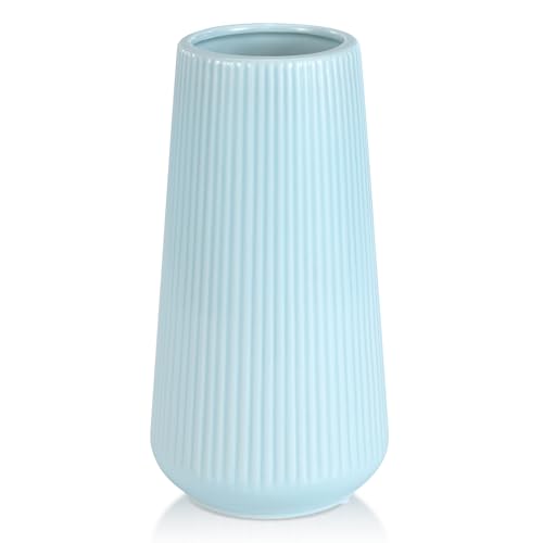 Blue Ceramic Vase, GUKJOB Small Cute Flower Vase for Pampas Grass, Home, Living Room, Dining Table, Farmhouse, Office Decor, Bedroom, Table, and Kitchen Shelf (Blue) - color: Small Blue