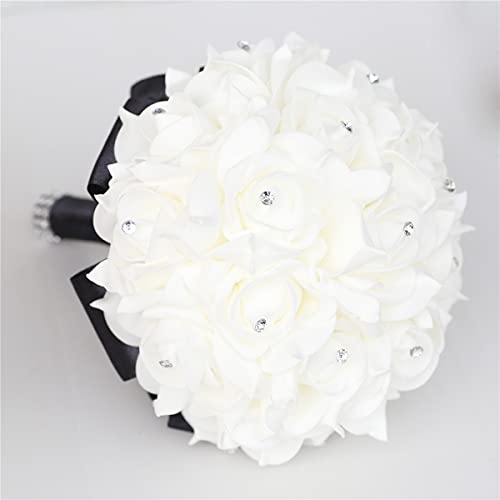 Yoanshop Wedding Bouquets for Brides or Bridesmaids Crystal Silk Roses Bridal Bridesmaid Wedding Hand Bouquet Artificial Fake Flowers (Black) - color: Black