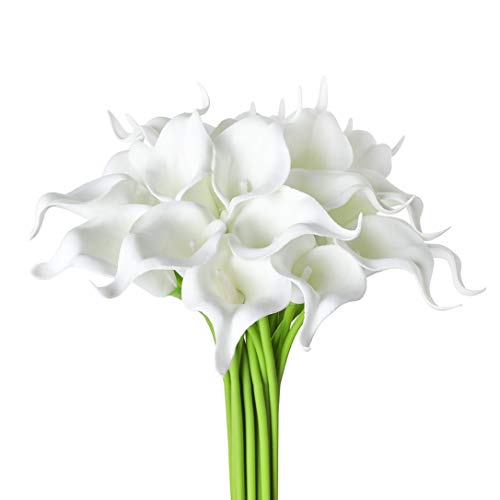 DuHouse 20Pcs Artificial Calla Lily Flower Real Touch Latex Flowers for DIY Wedding Bouquet Party Home Decor (Pure White) - color: Pure White, size: 20pcs