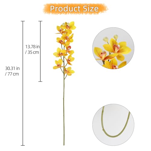 IPOPU Yellow 5 Pcs Artificial Orchids That Look Real Real Touch Latex Orchid Fake Flowers for Living Room Bathroom Kitchen Wedding and Engagement Centerpiece Arrangement - color: Yellow