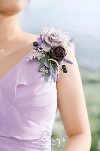 Ling's moment 2pcs Prom Wrist/Shoulder Corsage Artificial Flower, Girl/Mother Homecoming/Wedding Corsage Wristlet Décor, etc. Purple Lavender Lilac - color: Prpl-purple Lavender & Lilac