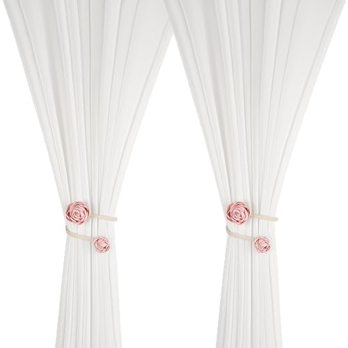 SUQ I OME 2 Pieces of Handmade Artificial Rose Flower Curtain Holdbacks Clips Window Drape Twist Tie Backs for Women, Girls Bedroom Decorative Draperies Holdbacks (Pink) - color: Pink