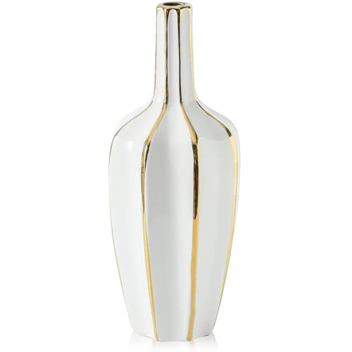 White and Gold Vase, Ceramic Flower Vase for Home Decor, Modern Minimalist Decorative Vase, Large Vases for Centerpiece, Tabletop Decor, Living Room, Bedroom, Office, Entryway(15in) - size: 15 inch