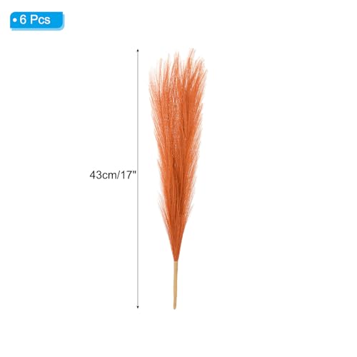 PATIKIL 17 Inch Faux Pampas Grass, 6 Pcs Boho Decor for Home Decoration Artificial Tall Fluffy Stems for Wedding Flower Party Vase Arrangement Centerpieces, Orange - color: Orange
