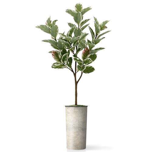 Artificial Tree in Off-White Texture Planter, Fake Rubber Silk Tree for Indoor and Outdoor Home Decoration - 70" Overall Tall (Plant Pot Plus Tree) - style: Rubber