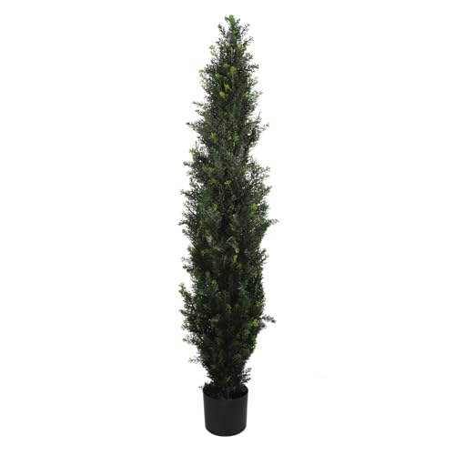 E&K 5FT Artificial Cedar Topiary Trees with Plastic Nursery Pot, Fake Pine Tree Artificial Plant Faux Trees for Home Office Garden Indoor Outdoor Decor (1 Pack) - color: Cedar Tree, size: 5ft