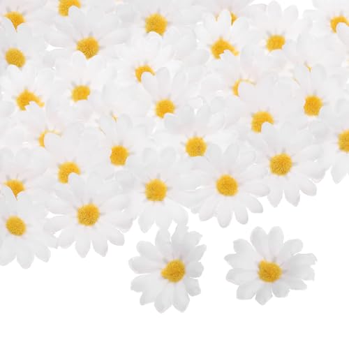 uxcell 100pcs Artificial Daisies Flower Heads,1.6" Silk Fake Daisies Heads Mini Daisies Artificial Flowers Bulk for DIY Wedding Bouquets Centerpieces Party Home Decorations, White/Yellow - color: White/Yellow