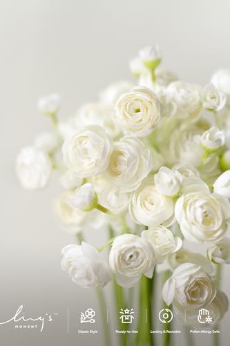 Ling's moment Ranunculus Artificial Flower, Faux Silk Mini Ranunculus Flowers for DIY Bouquet, Bulk Fake Wedding Filler Flowers for Centerpieces Arrangements Bridal Shower Decorations, Ivory White - color: Wht-ivory White
