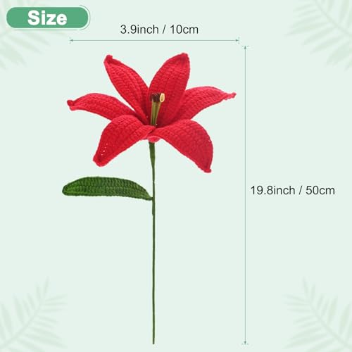 M METERXITY 1-Pack Crochet Flowers, Knitted Artificial Wool Lily for Mother's Day/Wedding/Birthday/DIY Decor, Handmade Knitted Flowers [Red] - color: Red