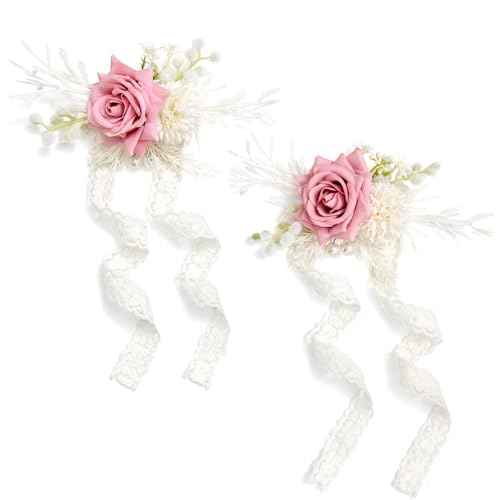 Serwalin 2 PCS Pink Wrist Corsage for Wedding, Corsages Wristlet for Bridesmaid Mother Grandmother Girl, Artificial Flowers for Prom Ceremony Homecoming Anniversary - color: Pink, size: Corsage 2pcs