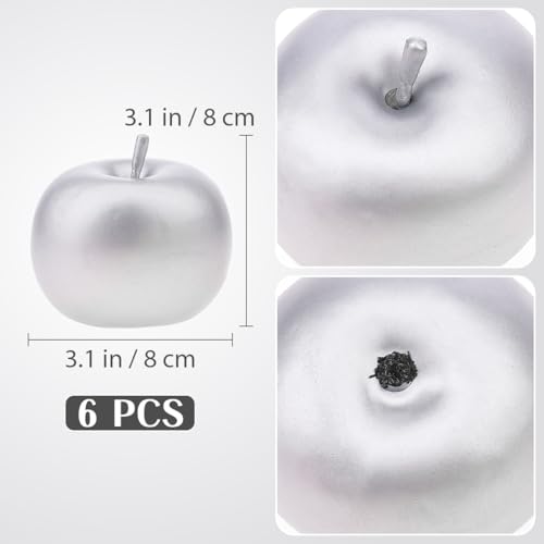 Gresorth 6 PCS Artificial Silver Apple Decorative Fake Apples Fruit Model Home Party Christmas Decoration - color: Silver Apple