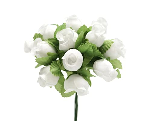 GiftWrap Etc. White Artificial Silk Flower Roses - 12 Mini Bouquets of 12 Rosebuds, 144 Rosebuds Total, Easter, Spring, Valentine's Day, V-Day, Wedding, Reception, Anniversary, Wreath, Bridal Shower - color: White