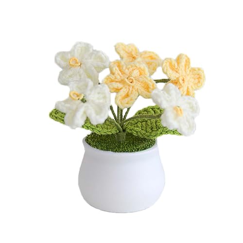 Blync Knitting Crochet Flowers Potted Plants, Fake Forget Me Not Flowers for Friends, Family and Lover, Artificial Handmade Flowers for Valentines Birthday Wedding Gift and Home Decor (Gyellow) - color: Gyellow