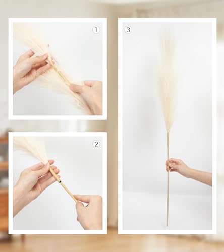 9 Pcs 45" Tall Pampas Grass Beige Decor, Long Stem Artificial Flower Floor Vase Large Faux Floral Pompas Fake Plants Dried Bouquet Arrangement Vase Filler for Boho Home Wedding Decoration - color: 9 Pcs 45" Beige Style
