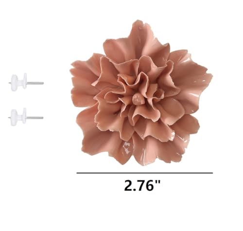 Ceramic Flower Wall Art, Artificial Flower Wall Sculpture，Handcrafted 3D Hanging Porcelain Flowers ,3D Wall Hanging Decor ,Porcelain Flower Wall Décor for Home，Hallway，Kitchen，Office (Orange,Carnation, 2.76") - color: Orange,Carnation, size: 2.76"