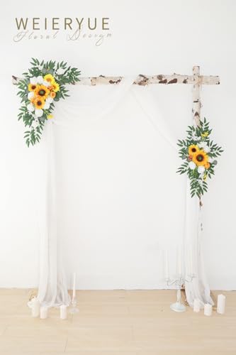Artificial Wedding Arch Flowers Kit(Pack of 3),2Pcs Artificial Flower Arch Decor,1Pcs Sheer Drape for Wedding Ceremony Arbor for WeddingCeremony (Sunflower Wedding) - color: Sunflower Wedding
