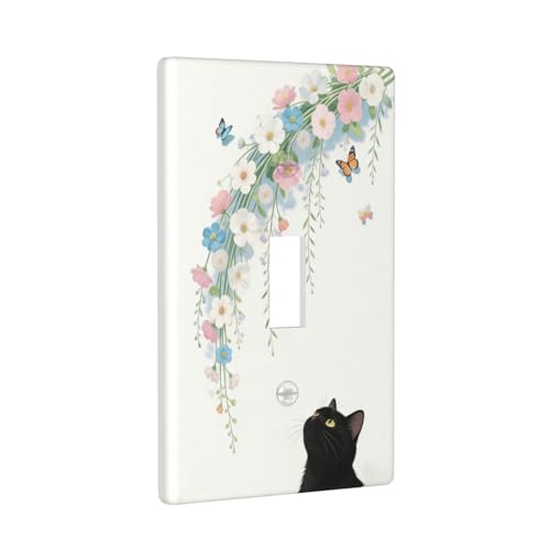 Decorative Art Light Switch Covers Black Cat Hanging Blooms Single Toggle Wall Plate Decorative Switchcover Electrical Switchplate for Home Decor - color: Black Cat Hanging Blooms, size: 1-Gang Toggle / 5 x 3 IN