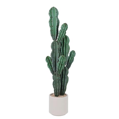 Artificial Cactus Plant, Tall UV Resistant Faux Cactus Plant, Realistic Texture Tall Fake Plant, Faux Desert Cacti Potted Plant with Planter for Indoor Outdoor Decoration - color: Green 1