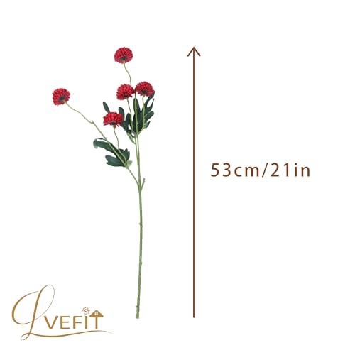LVEFIT 10 Pcs Red Kiku Flower Fake Mums Long Stem Flowers,Faux Kiku Flower Bulk,Silk Flowers Mini Chrysanthemum Floral Arrangements,Artificial Flowers Chrysanth Mini Fake Flower - color: Red