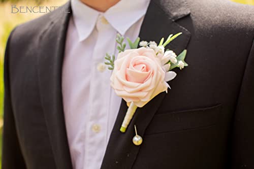 Blush Boutonniere for Men, Pink Prom boutonnieres,Set of 6,Groom and Groomsmen Boutonniere for Wedding Ceremony Anniversary, Formal Dinner Party and Grad Night - color: Blush, size: set of 6